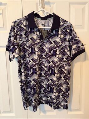 Postmarc- Geometric Print Polo Shirt
Purple/Blue/Grey